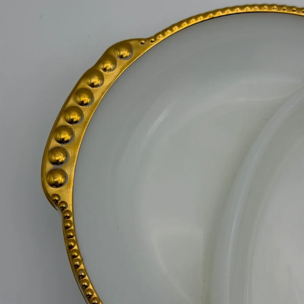 Fire King Milk Glass Divided Relish Tray‎ Gold Beaded Rim Scalloped Vintage 11